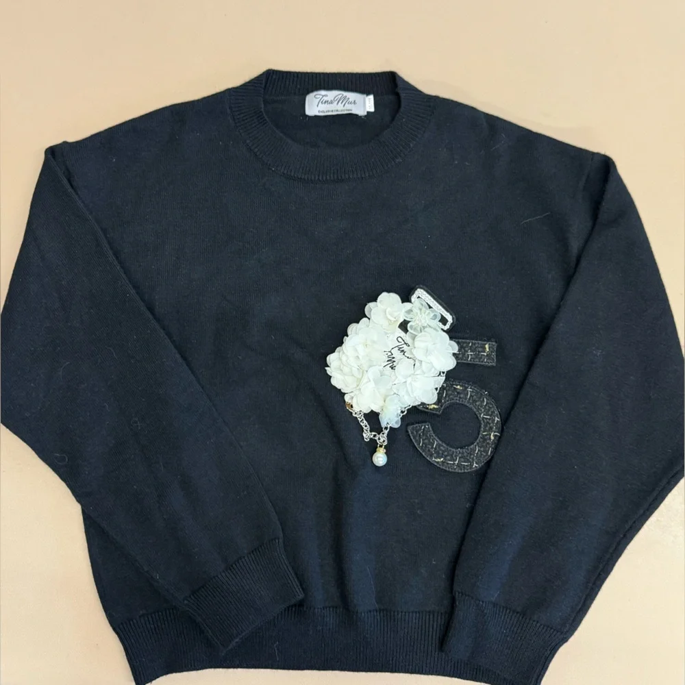 Timamur Chloe style Crew Neck Sweater with Textured Embellishment